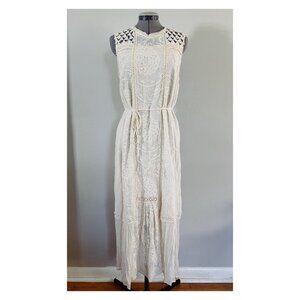 Tiny/ Anthropologie Sz S Ivory Marguerite Crochet Lace Midi Dress Gauze Boho